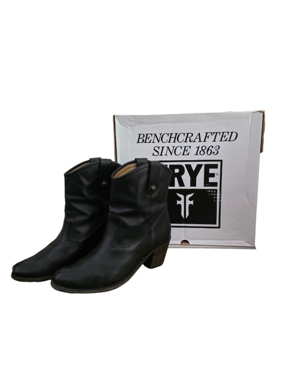 Frye Jackie Button Short Black Leather Western Boots 8.5